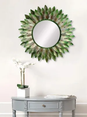 eCraftIndia Green, Brown and Black Decorative Metal Handcarved Wall Mirror