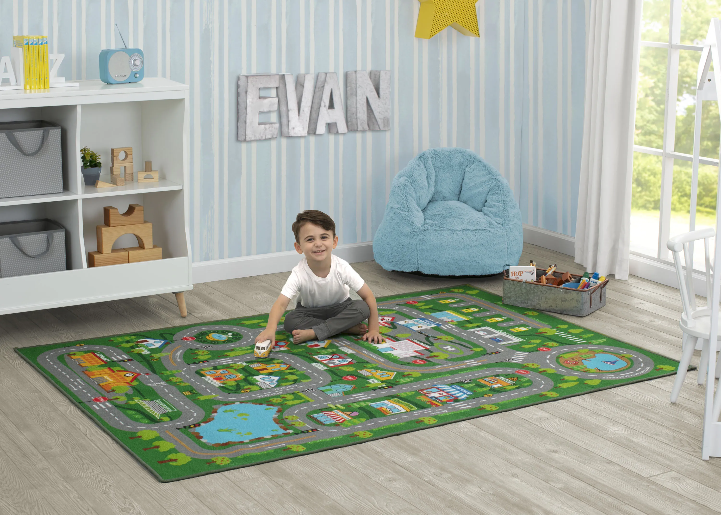 Extra Large Road Map Activity Rug for Girls and Boys - 78-inch L x 54-inch W
