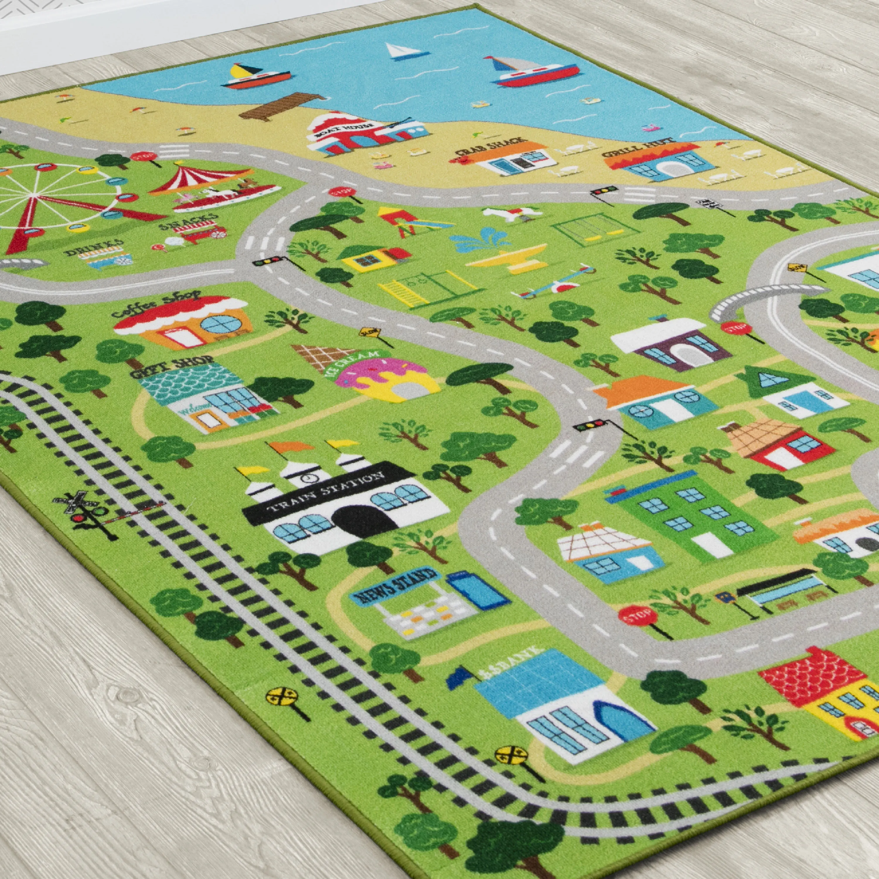 Extra Large Road Map Activity Rug for Girls and Boys - 78-inch L x 54-inch W