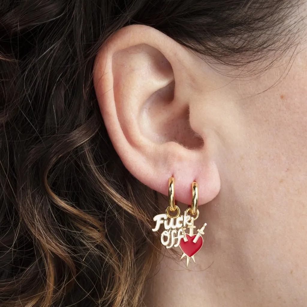 F*ck Off & Heart Hoop Earrings