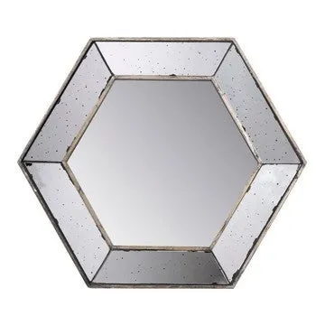 Filo 21 Inch Wall Accent Mirror, Raised Tray Edges, Hexagonal Mirror Frame By Casagear Home