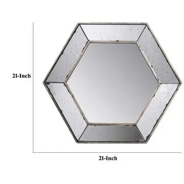 Filo 21 Inch Wall Accent Mirror, Raised Tray Edges, Hexagonal Mirror Frame By Casagear Home