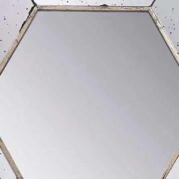 Filo 21 Inch Wall Accent Mirror, Raised Tray Edges, Hexagonal Mirror Frame By Casagear Home