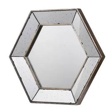 Filo 21 Inch Wall Accent Mirror, Raised Tray Edges, Hexagonal Mirror Frame By Casagear Home