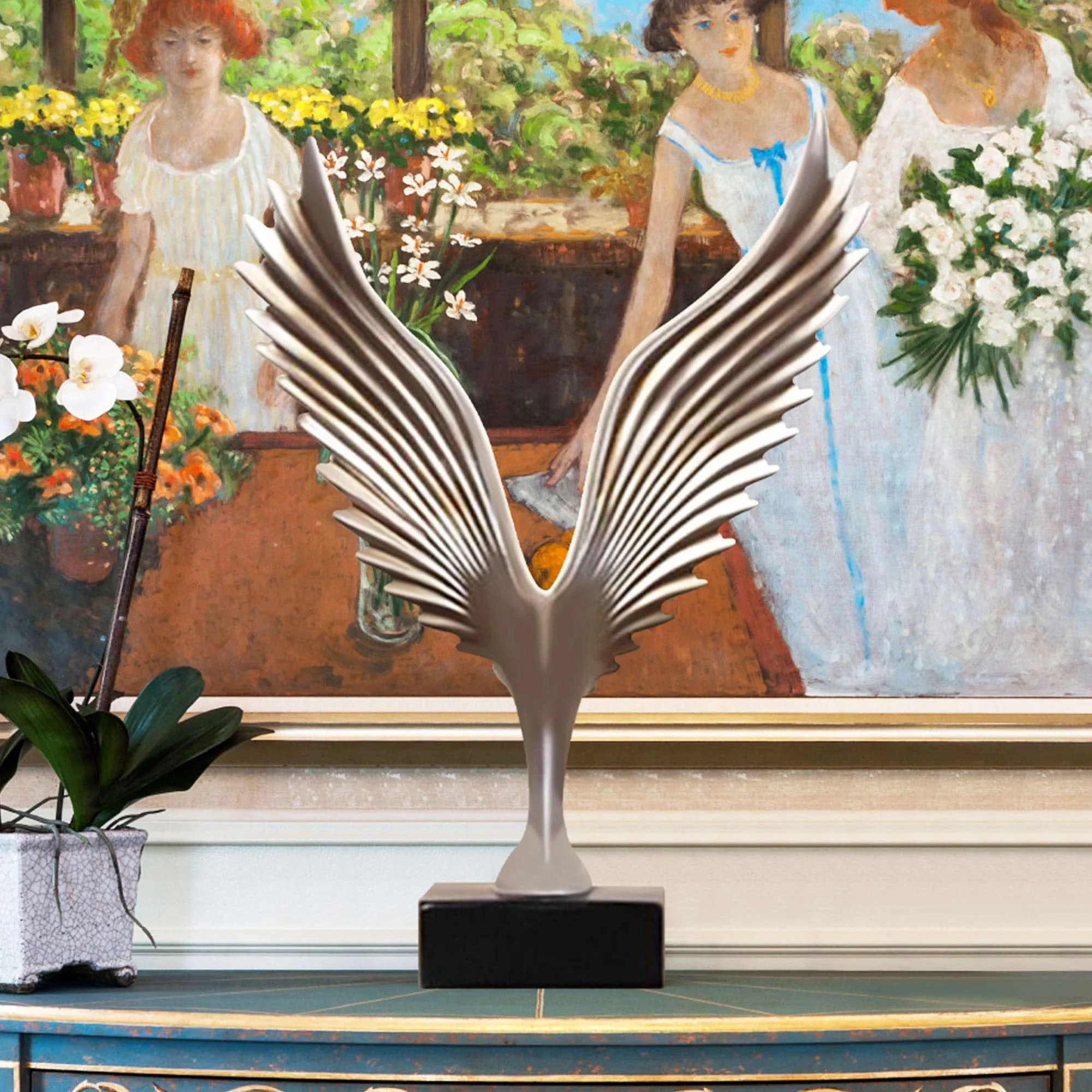 FINEST Elegant Indoor Abstract Winged Metal Sculpture FS-094