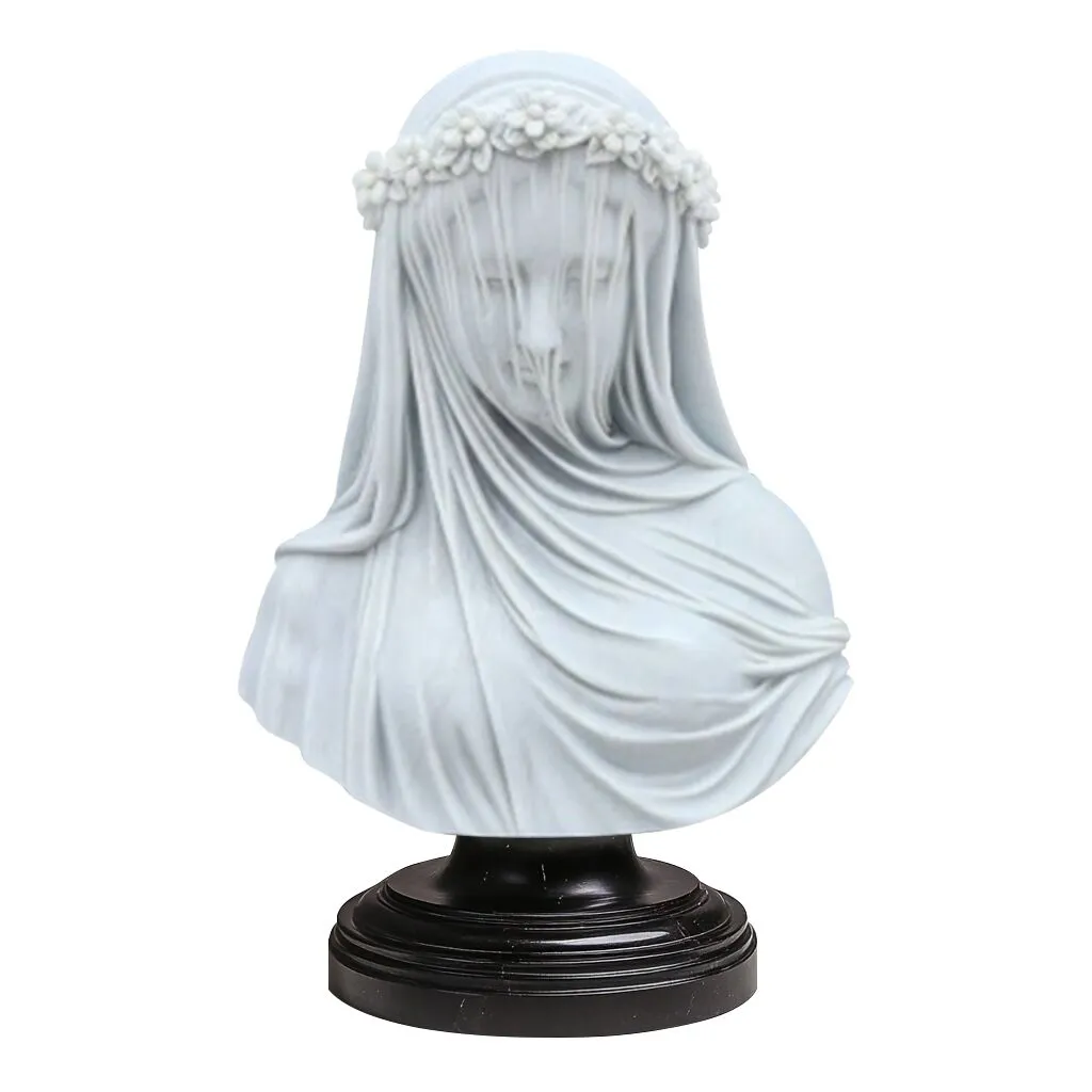 FINEST Hand Carved Marble Statue Veiled Maiden Bust Sculpture FM-040