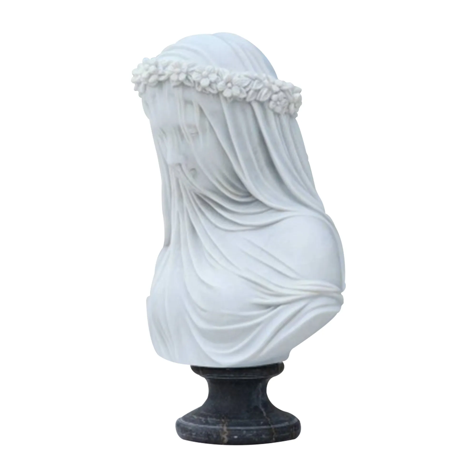 FINEST Hand Carved Marble Statue Veiled Maiden Bust Sculpture FM-040