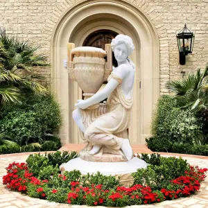 FINEST Sitting Maidens with Urns Marble Garden Sculpture FM-018