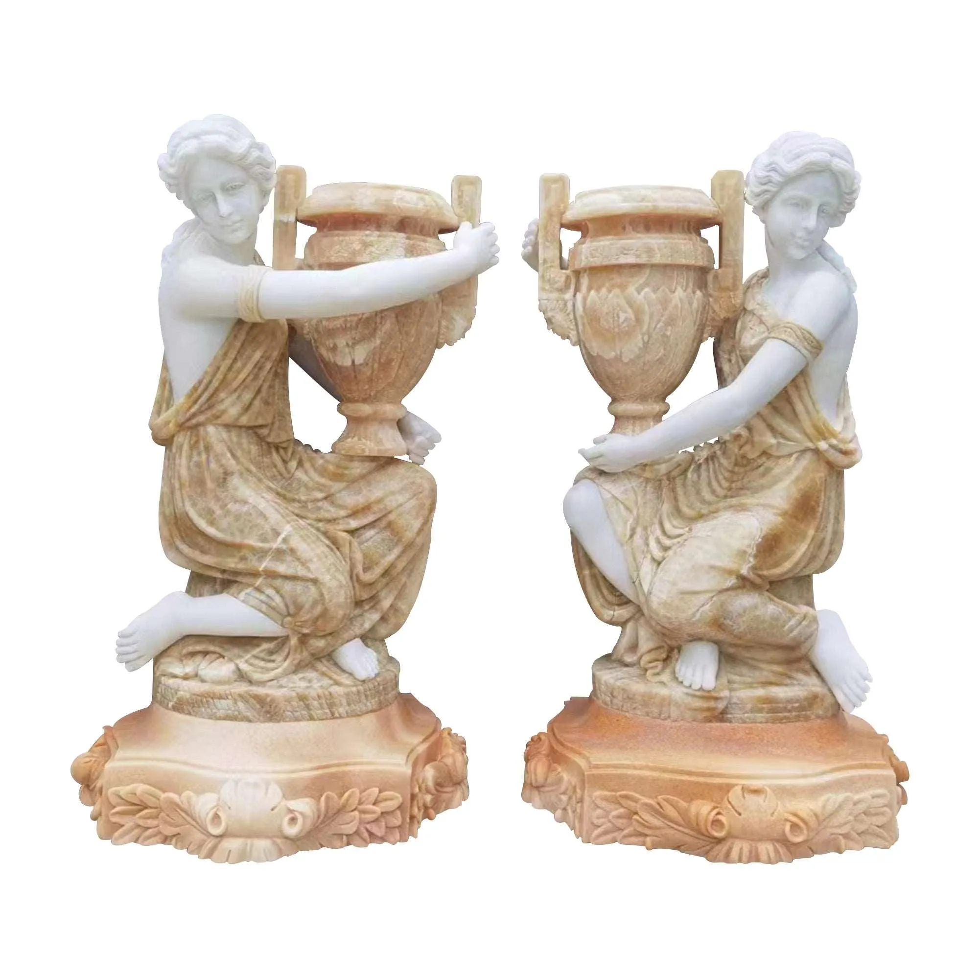 FINEST Sitting Maidens with Urns Marble Garden Sculpture FM-018