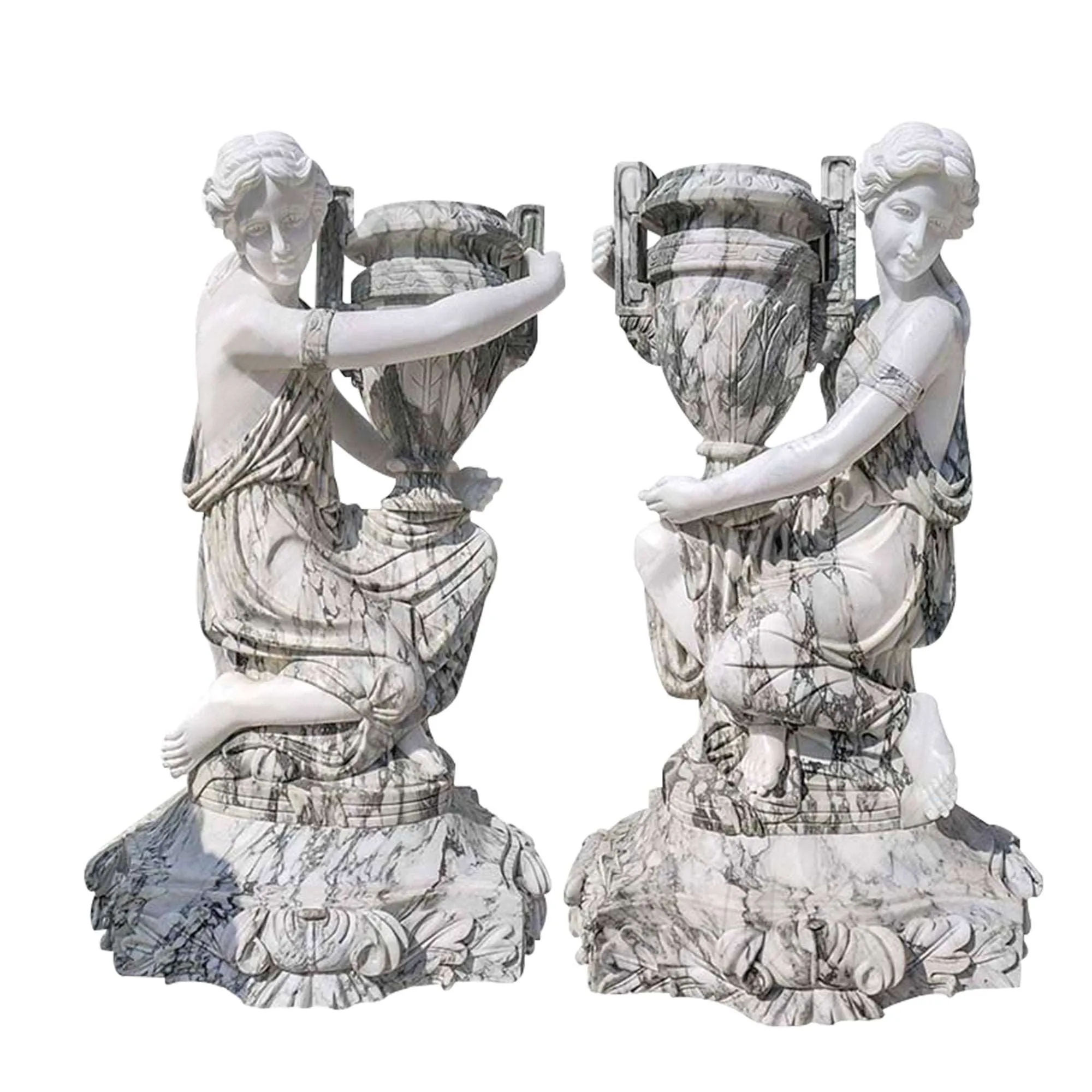 FINEST Sitting Maidens with Urns Marble Garden Sculpture FM-018