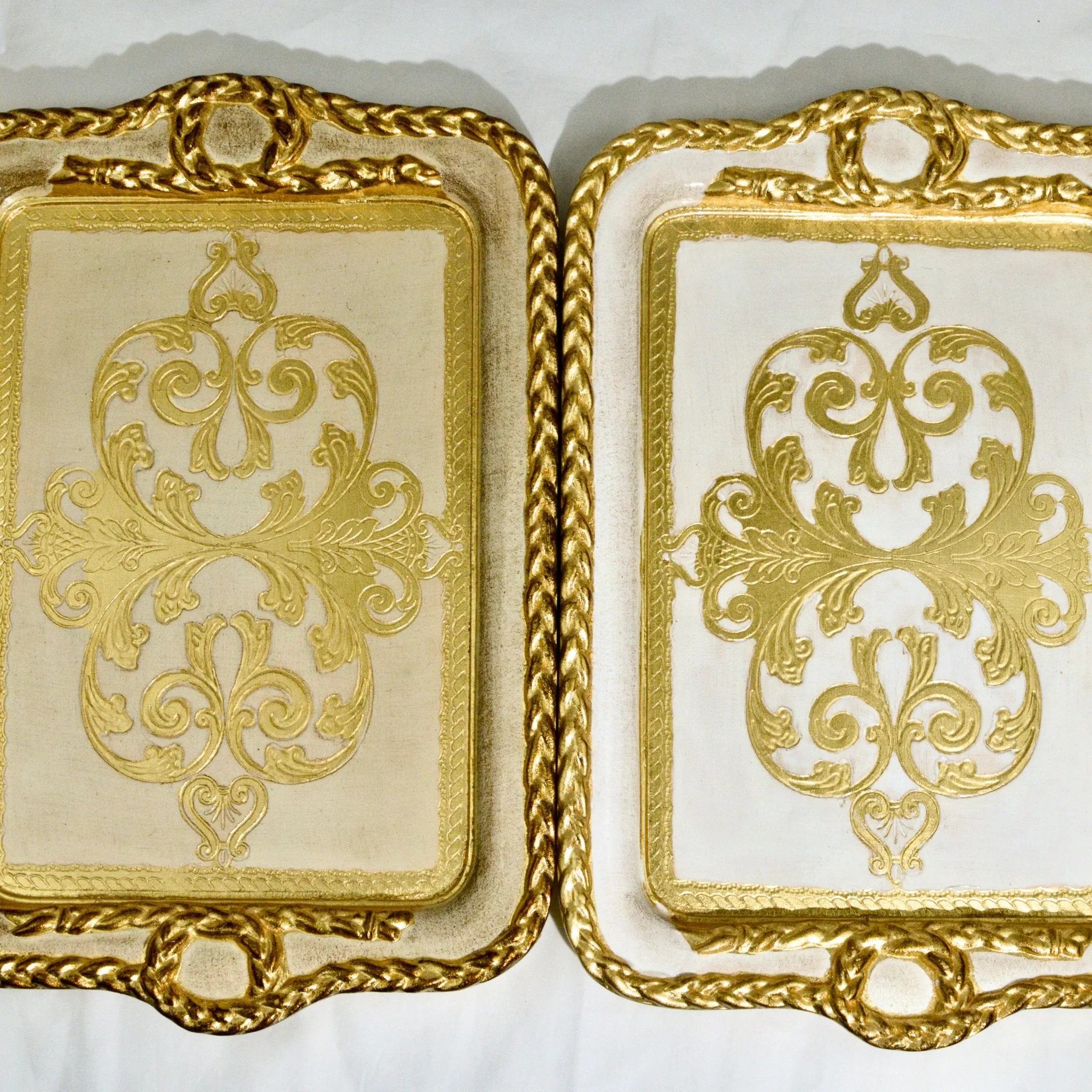 Florentine Carved Wood Tray, Gilded, Gold Rectangle, Made in Italy