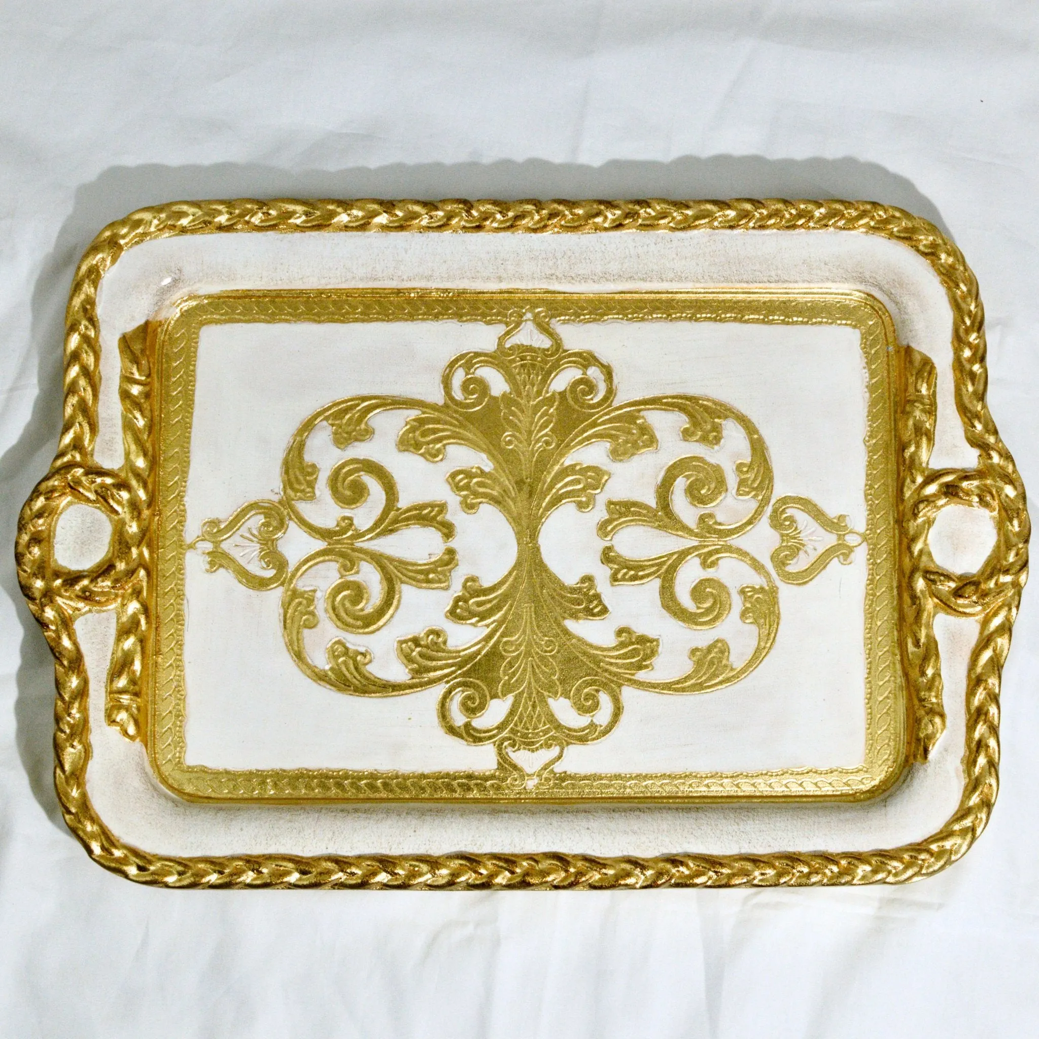 Florentine Carved Wood Tray, Gilded, Gold Rectangle, Made in Italy
