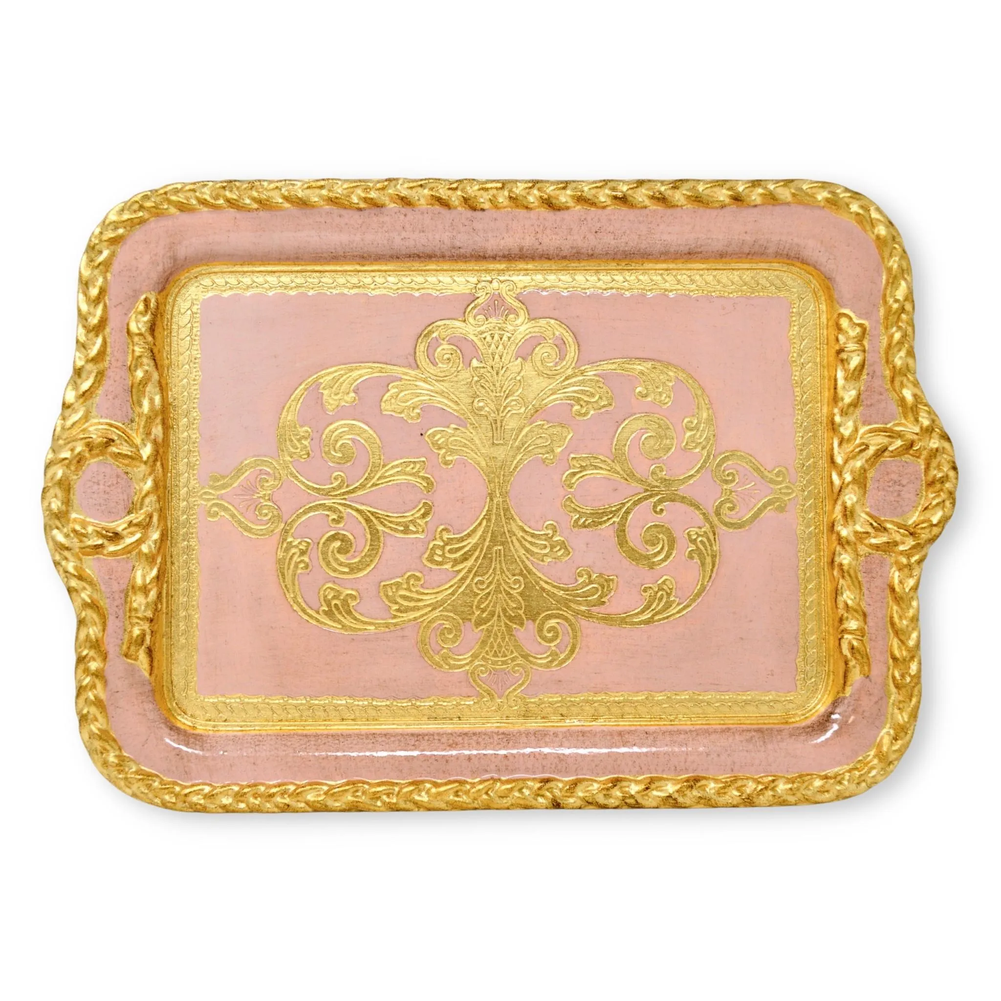 Florentine Carved Wood Tray, Gilded, Gold Rectangle, Made in Italy
