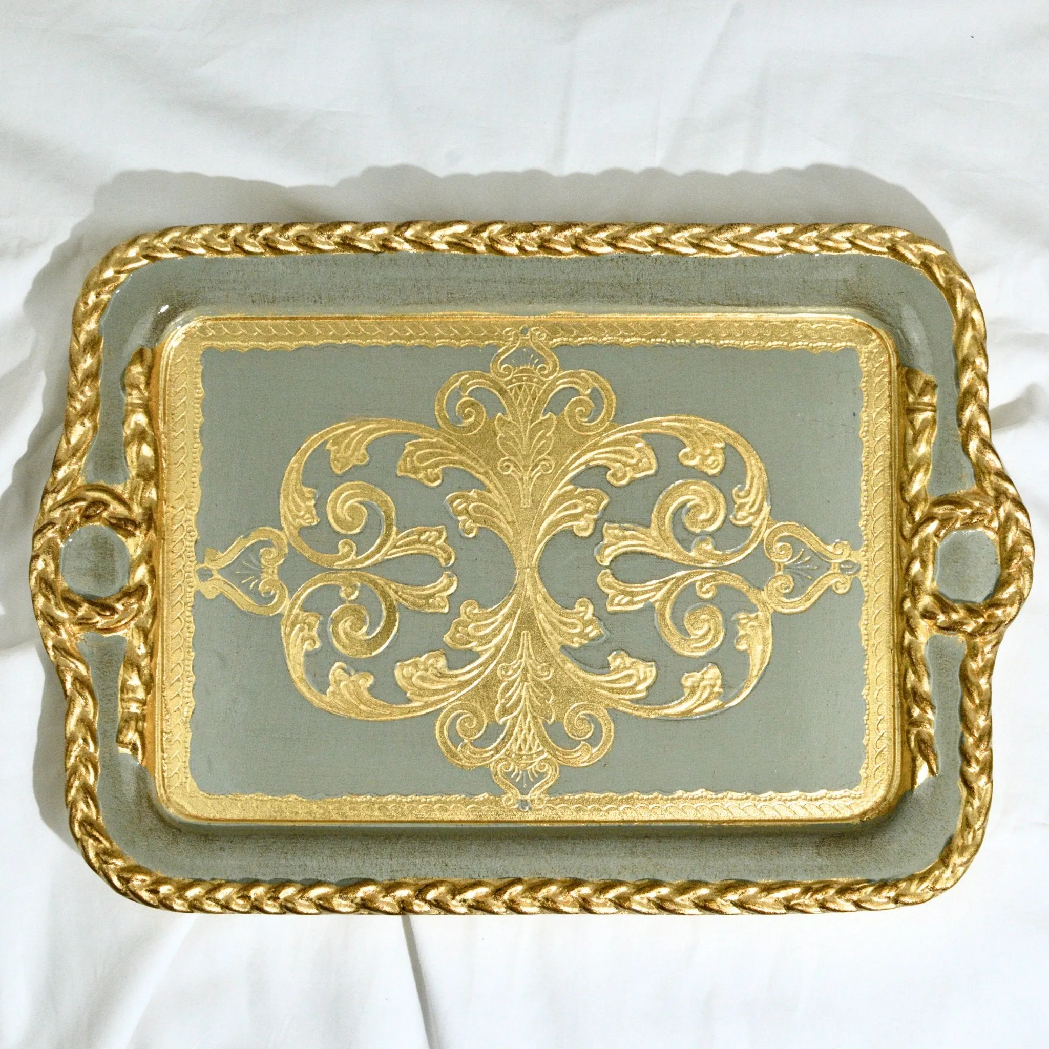 Florentine Carved Wood Tray, Gilded, Gold Rectangle, Made in Italy