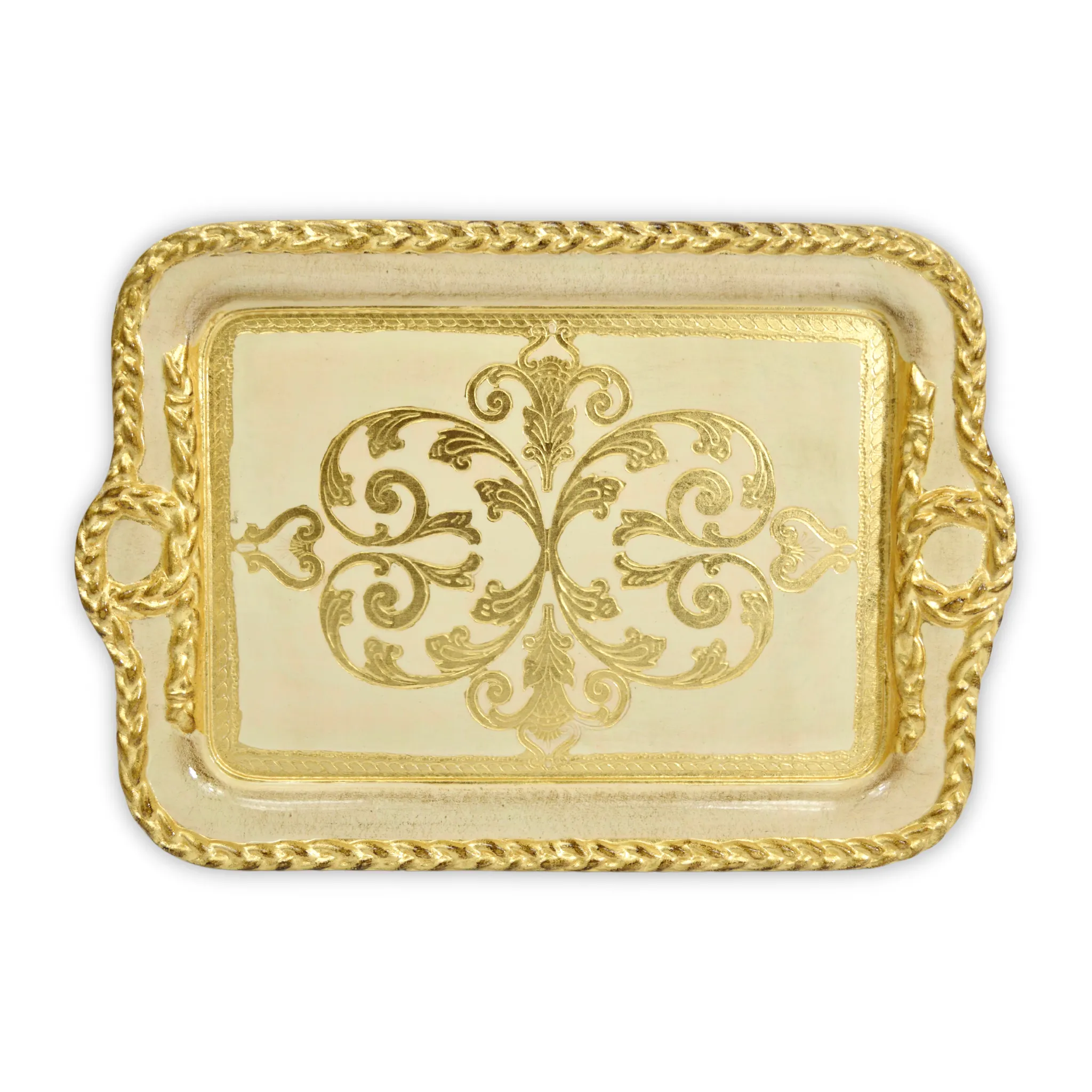 Florentine Carved Wood Tray, Gilded, Gold Rectangle, Made in Italy
