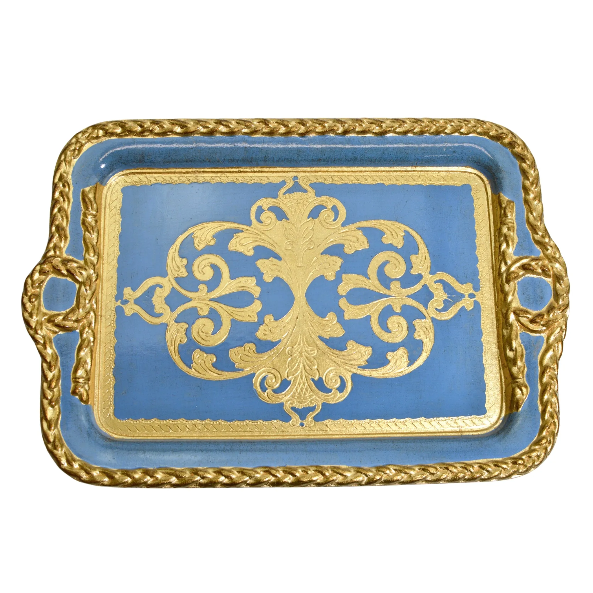 Florentine Carved Wood Tray, Gilded, Gold Rectangle, Made in Italy