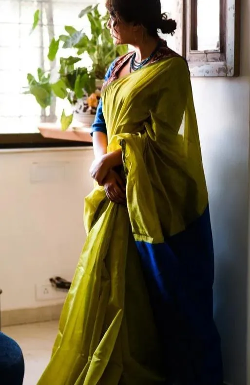 Green & Blue Cotton Silk Saree