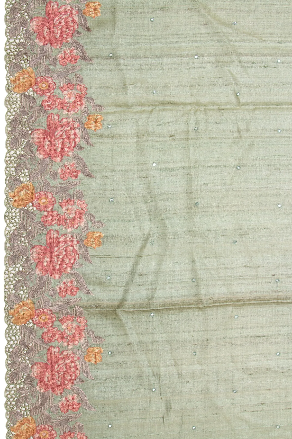 Green Tussar Silk Saree with Matte Border
