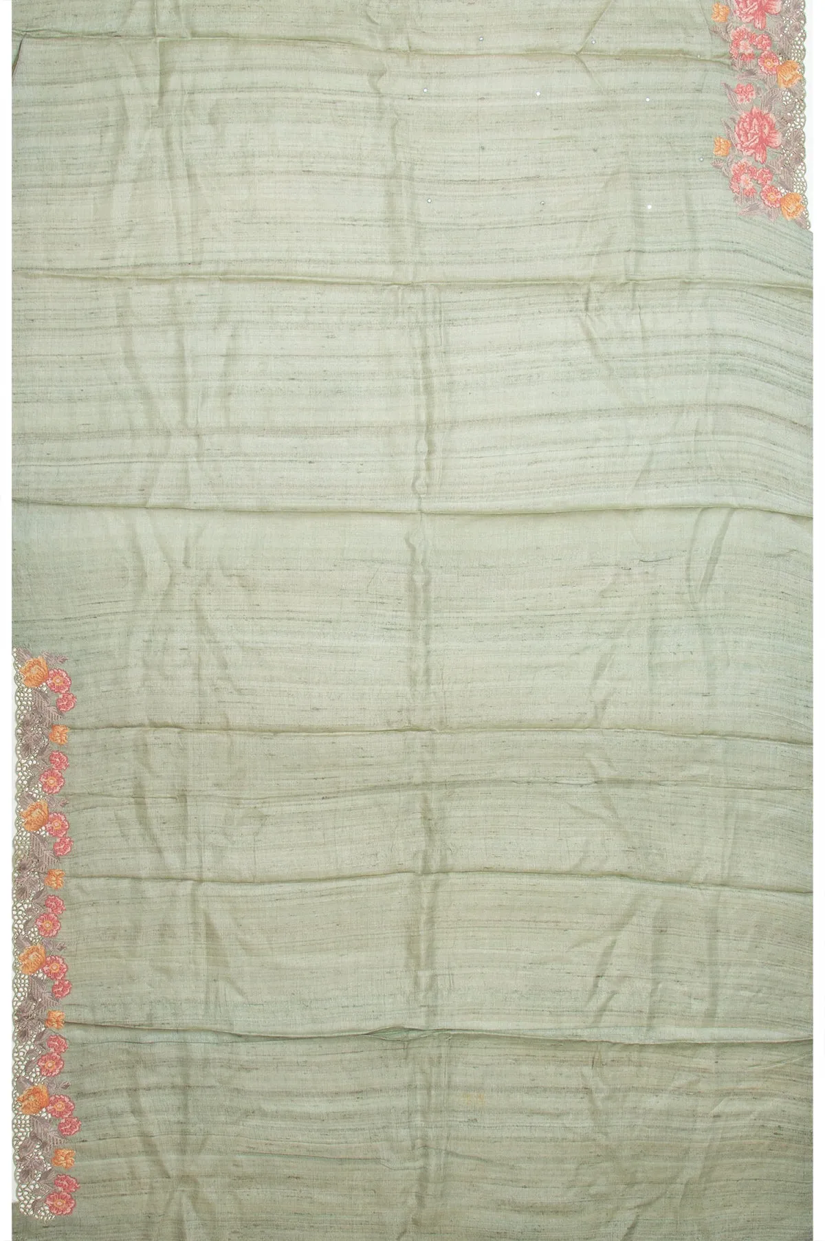 Green Tussar Silk Saree with Matte Border