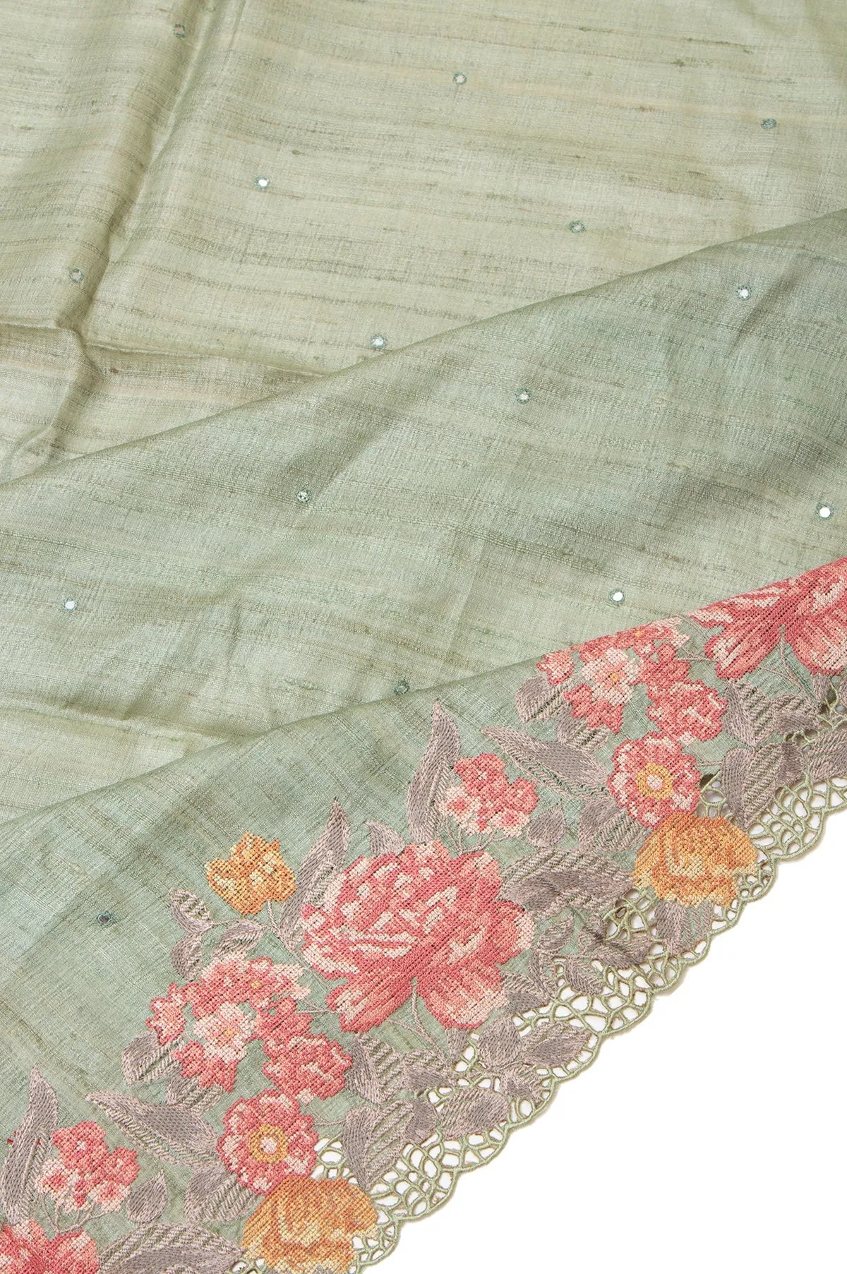 Green Tussar Silk Saree with Matte Border