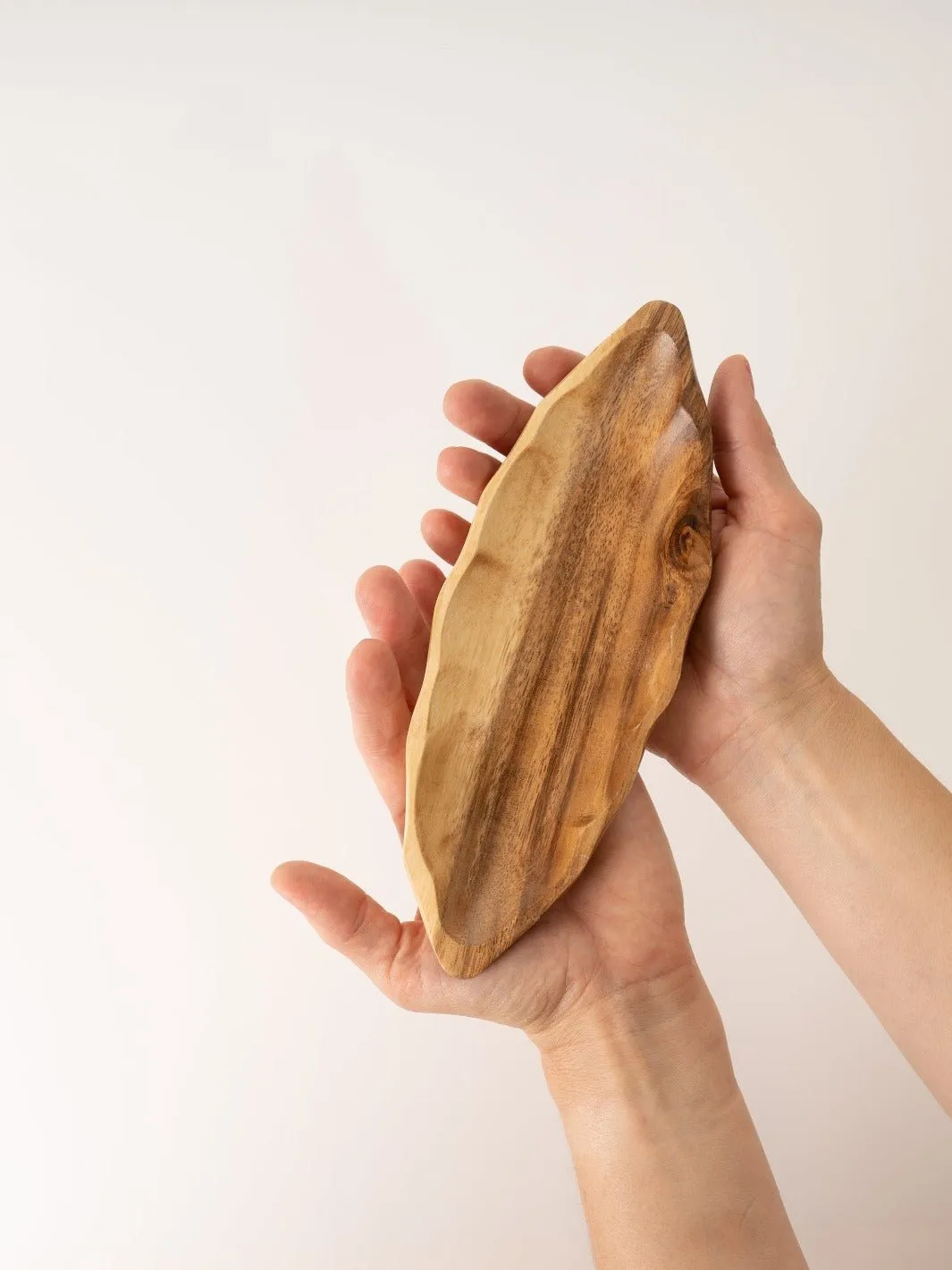 Hand-Carved Wood Leaf Shaped Dish