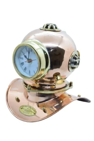Handmade Brass Scuba Antique Decorative Divers Diving Helmet Clock Vintage Classical Mini Diving Helmet Clock Collectable for Home & Office Decor Gifting Item