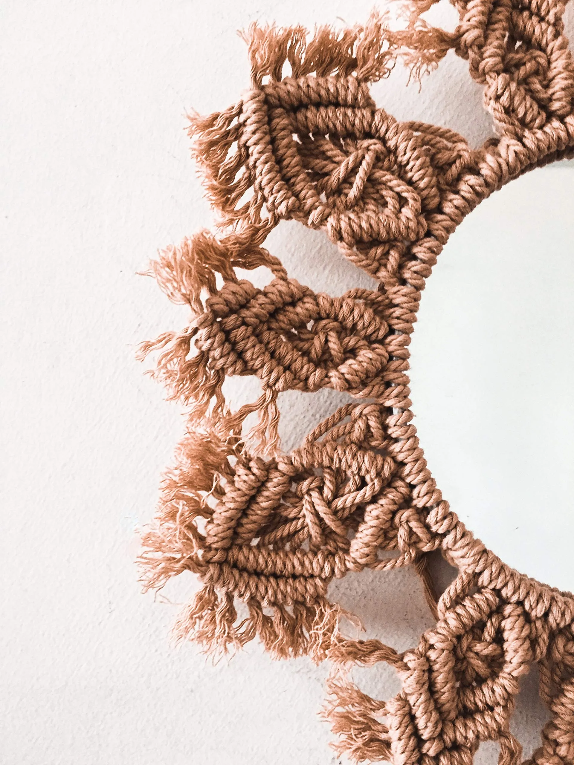 Hasta Kaushal Macrame Cotton Wall Mount Mirror (Small, Beige)
