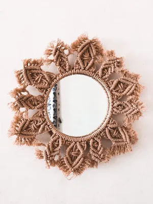 Hasta Kaushal Macrame Cotton Wall Mount Mirror (Small, Beige)
