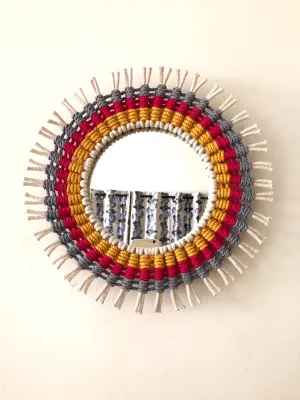 Hasta Kaushal The Circles Macrame Cotton Wall Mirror (Magenta) 12 Inch