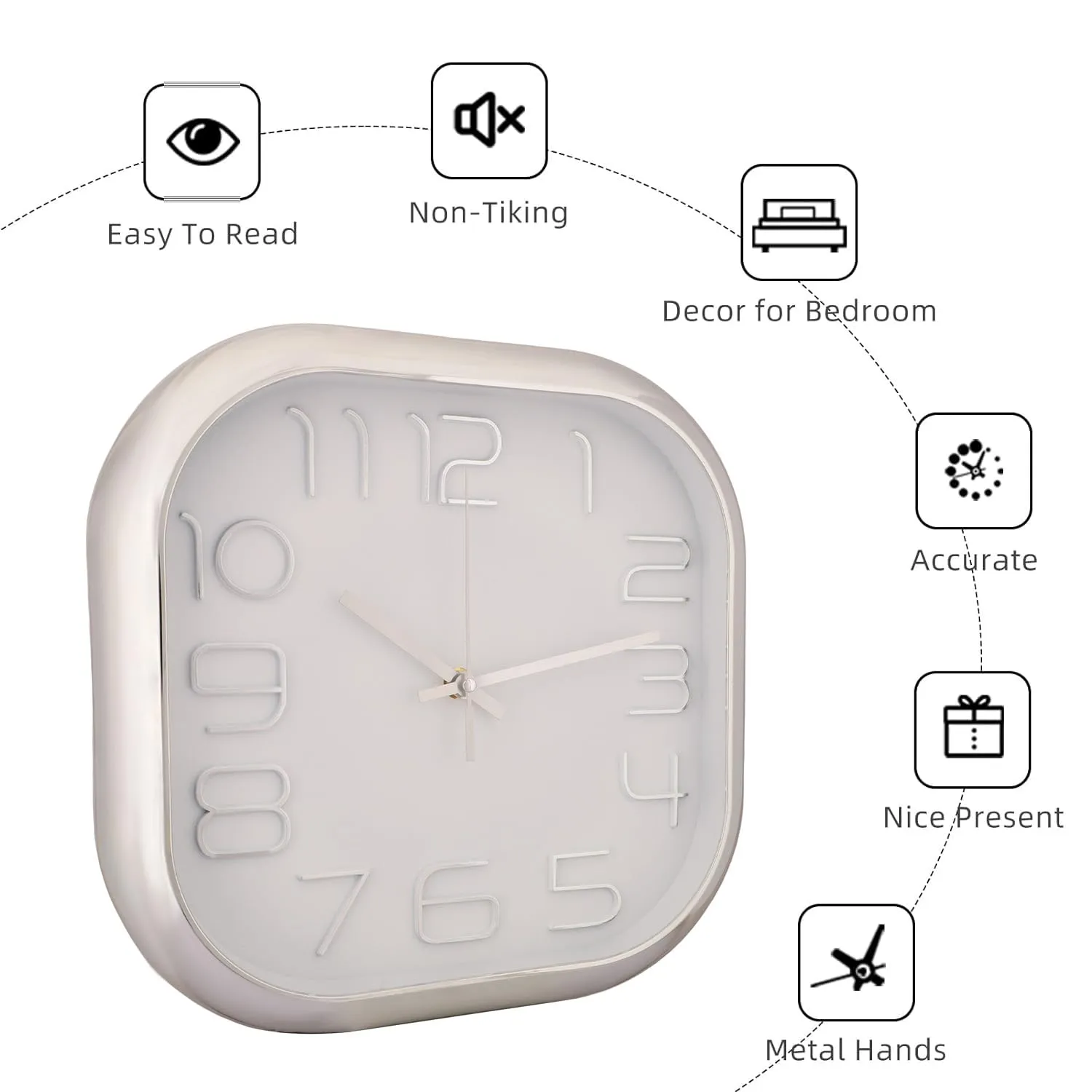 Homestic Wall Clock | Fancy Watch Wall Clocks | Office Wall Clock | Clock for Living Room | Clock for Bedroom | Clock for Hall | Machinery-Quartz | 12 Inch | 2016B-Silver