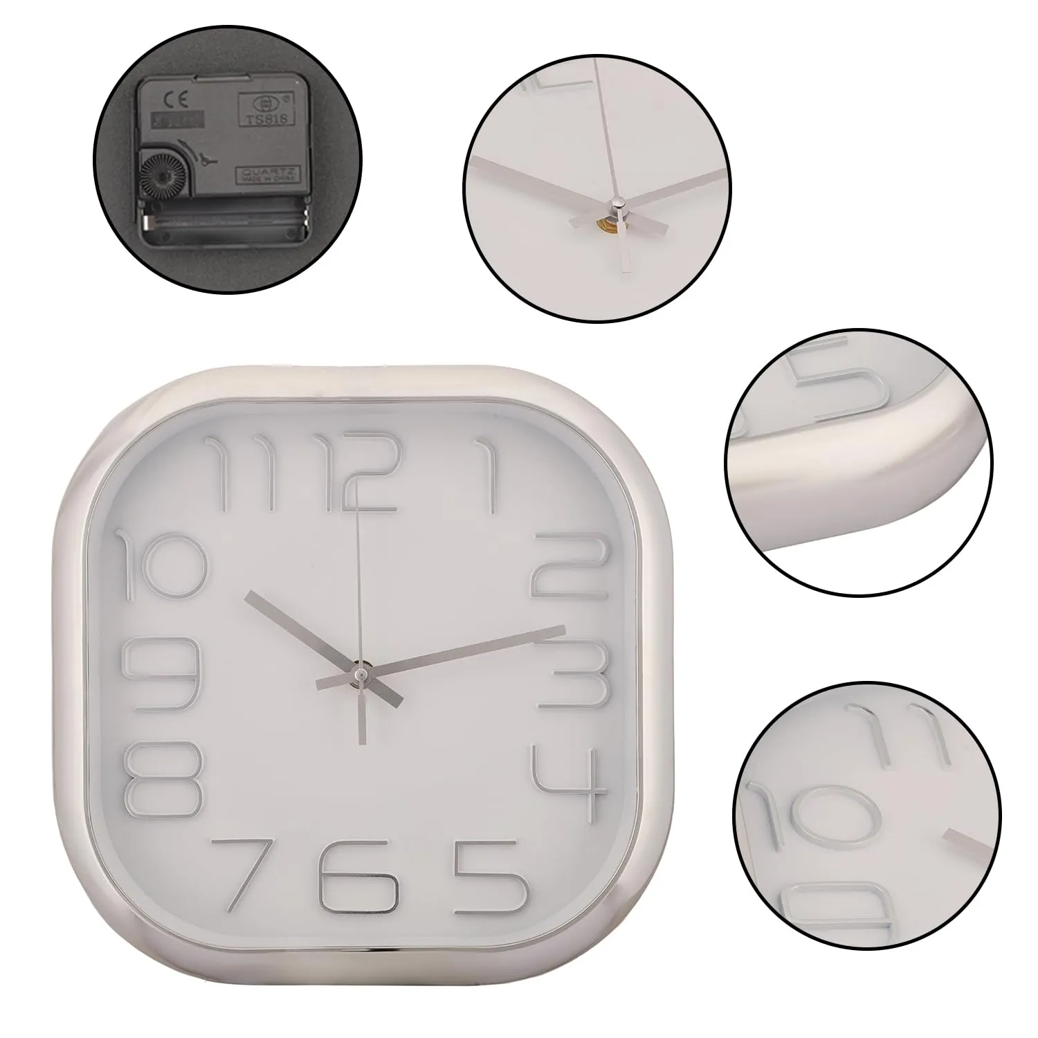 Homestic Wall Clock | Fancy Watch Wall Clocks | Office Wall Clock | Clock for Living Room | Clock for Bedroom | Clock for Hall | Machinery-Quartz | 12 Inch | 2016B-Silver