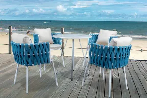 Hustle Outdoor Patio Seating Set 4 Chairs and 1 Table Set (Blue) Braided & Rope