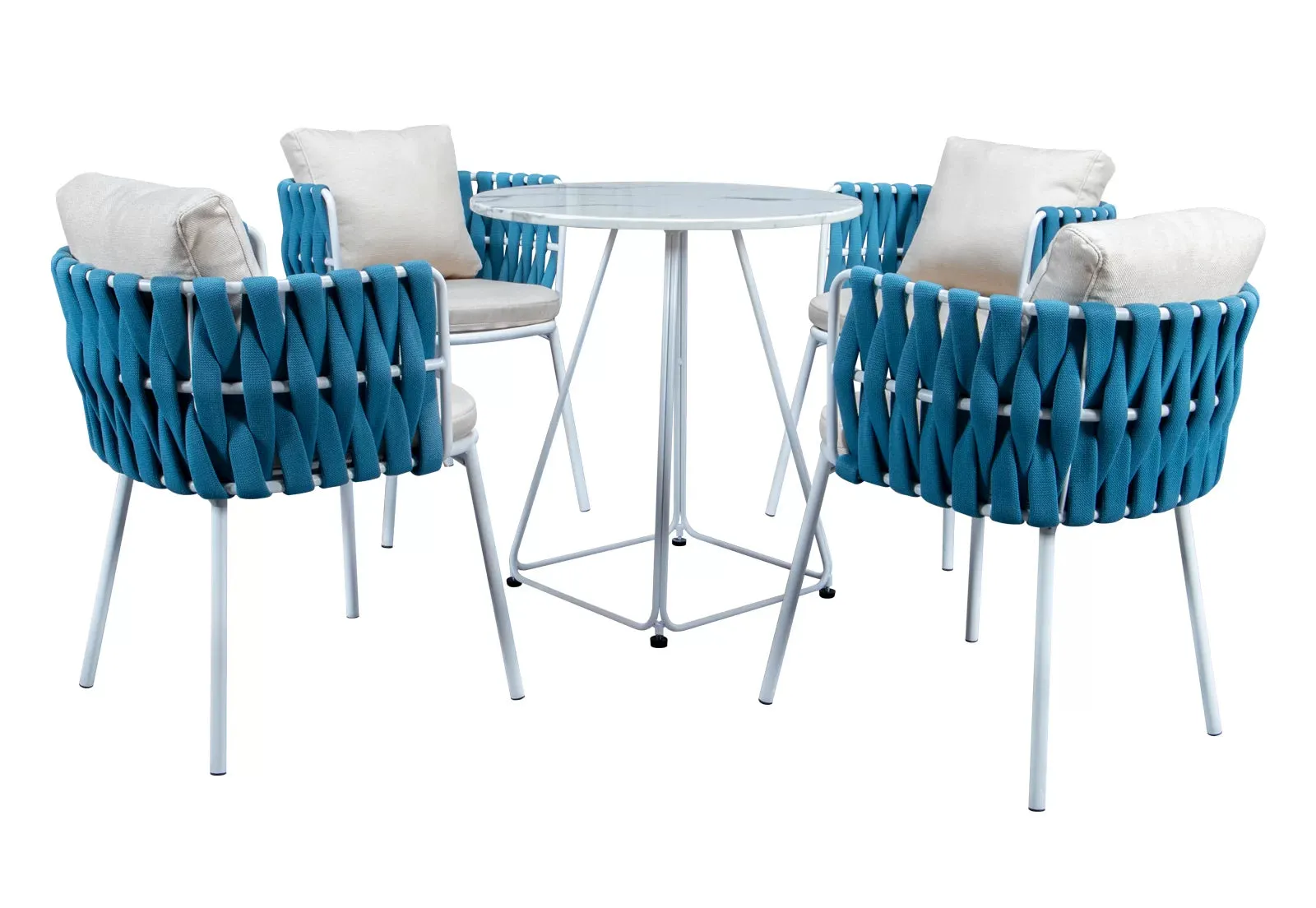 Hustle Outdoor Patio Seating Set 4 Chairs and 1 Table Set (Blue) Braided & Rope