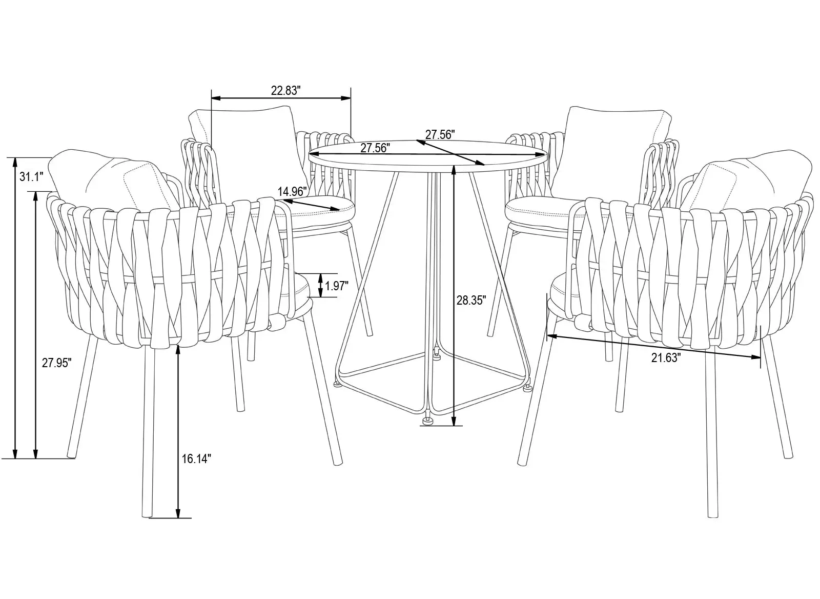 Hustle Outdoor Patio Seating Set 4 Chairs and 1 Table Set (Blue) Braided & Rope