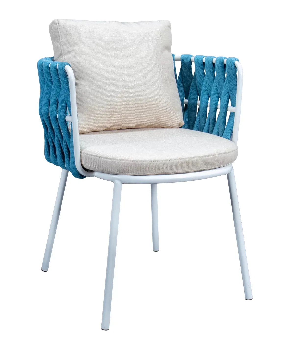 Hustle Outdoor Patio Seating Set 4 Chairs and 1 Table Set (Blue) Braided & Rope