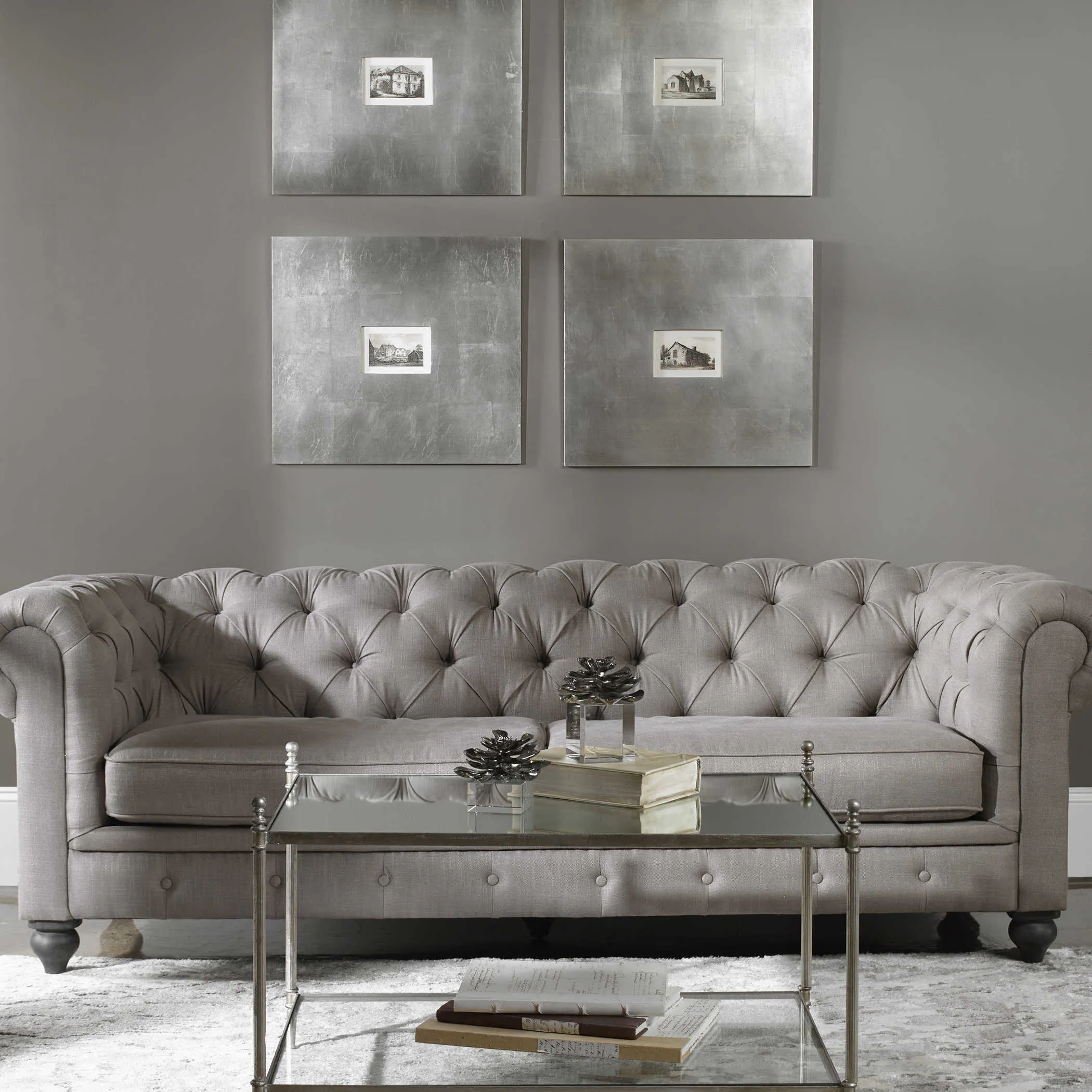 Indian Lotus Metallic Silver Flowers S/2