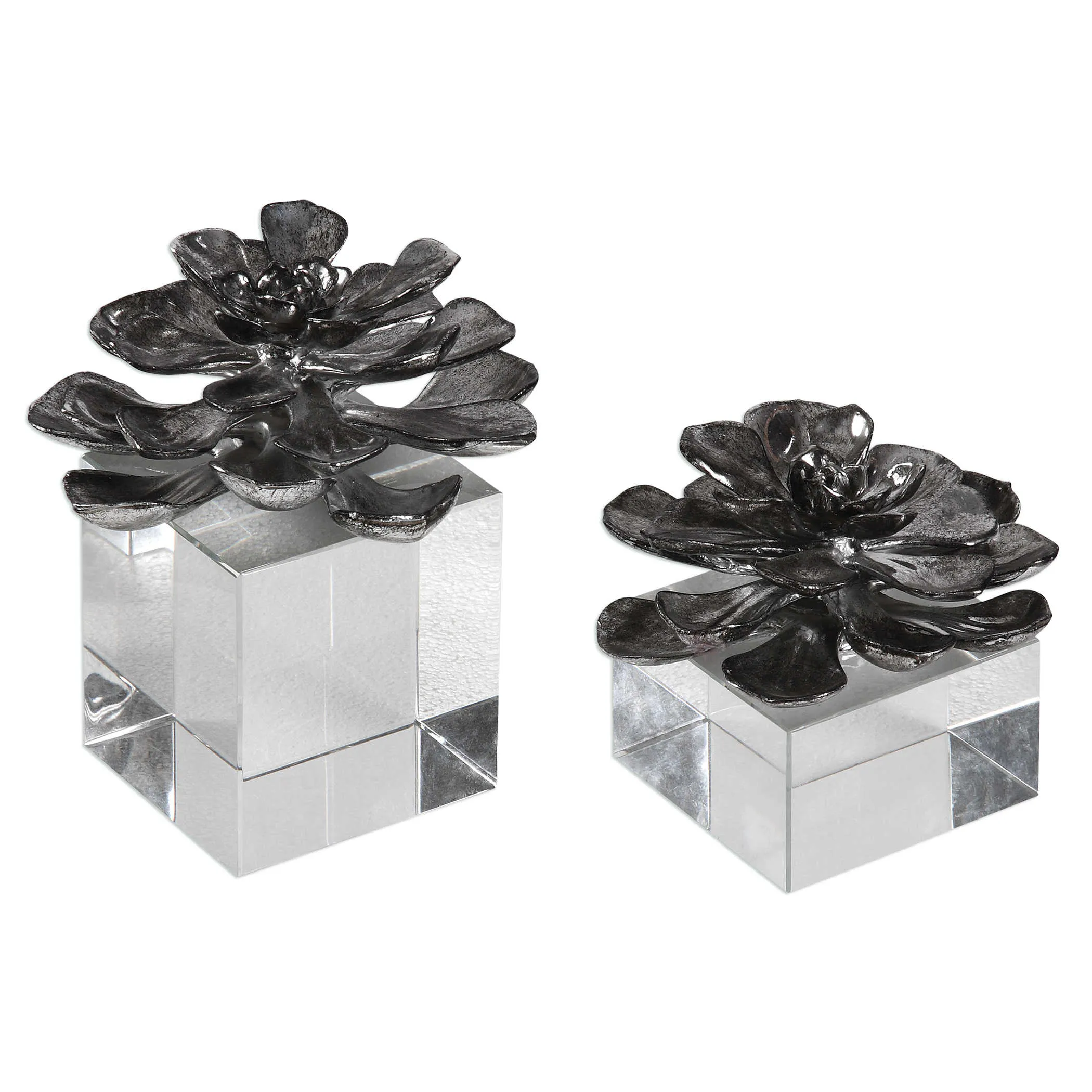 Indian Lotus Metallic Silver Flowers S/2