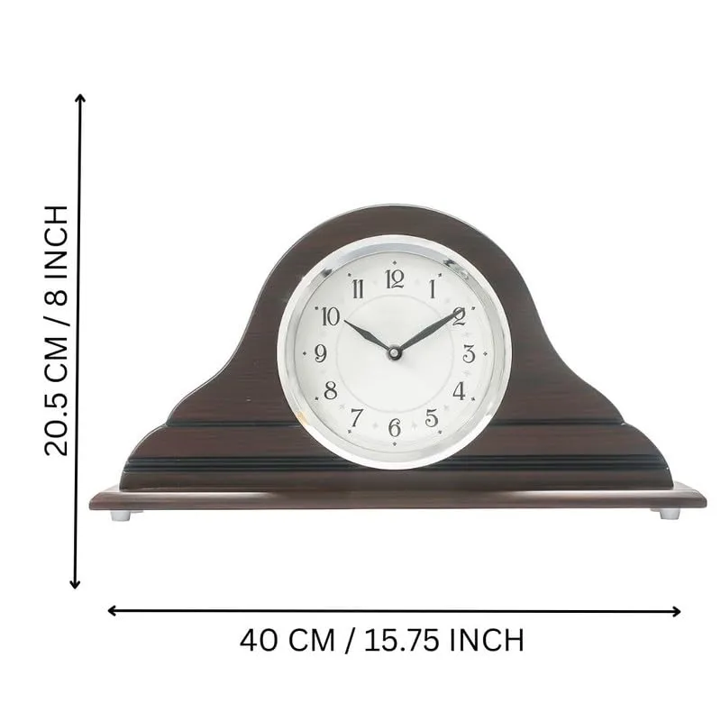INDIANA CRAFT Horizontal Wooden Case English Numbers Analog Table Clock for Office Desk Home Decorations Gifts (Size: 40 x 6 x 20.5 CM | Weight: 940 Gram | Colour: Rosewood)
