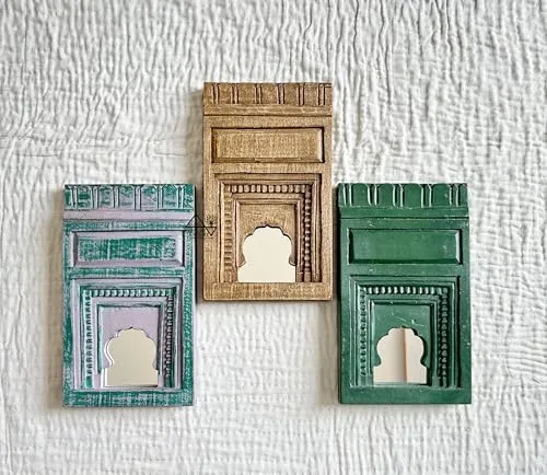 Infinite Art Decorative Wall Hanging Frames with Arched Designs, Set of 3, Green, Brown, Teal | Small 7 X 11 Inches Decorative Mirror (Pack of 3)