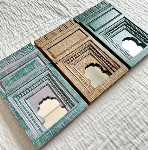 Infinite Art Decorative Wall Hanging Frames with Arched Designs, Set of 3, Green, Brown, Teal | Small 7 X 11 Inches Decorative Mirror (Pack of 3)