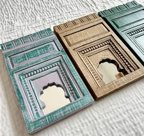 Infinite Art Decorative Wall Hanging Frames with Arched Designs, Set of 3, Green, Brown, Teal | Small 7 X 11 Inches Decorative Mirror (Pack of 3)