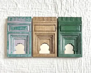 Infinite Art Decorative Wall Hanging Frames with Arched Designs, Set of 3, Green, Brown, Teal | Small 7 X 11 Inches Decorative Mirror (Pack of 3)
