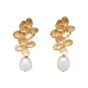 Julie Cohn Bronze Hydrangea Blossom White Pearl Earrings
