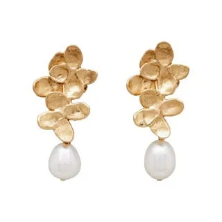 Julie Cohn Bronze Hydrangea Blossom White Pearl Earrings