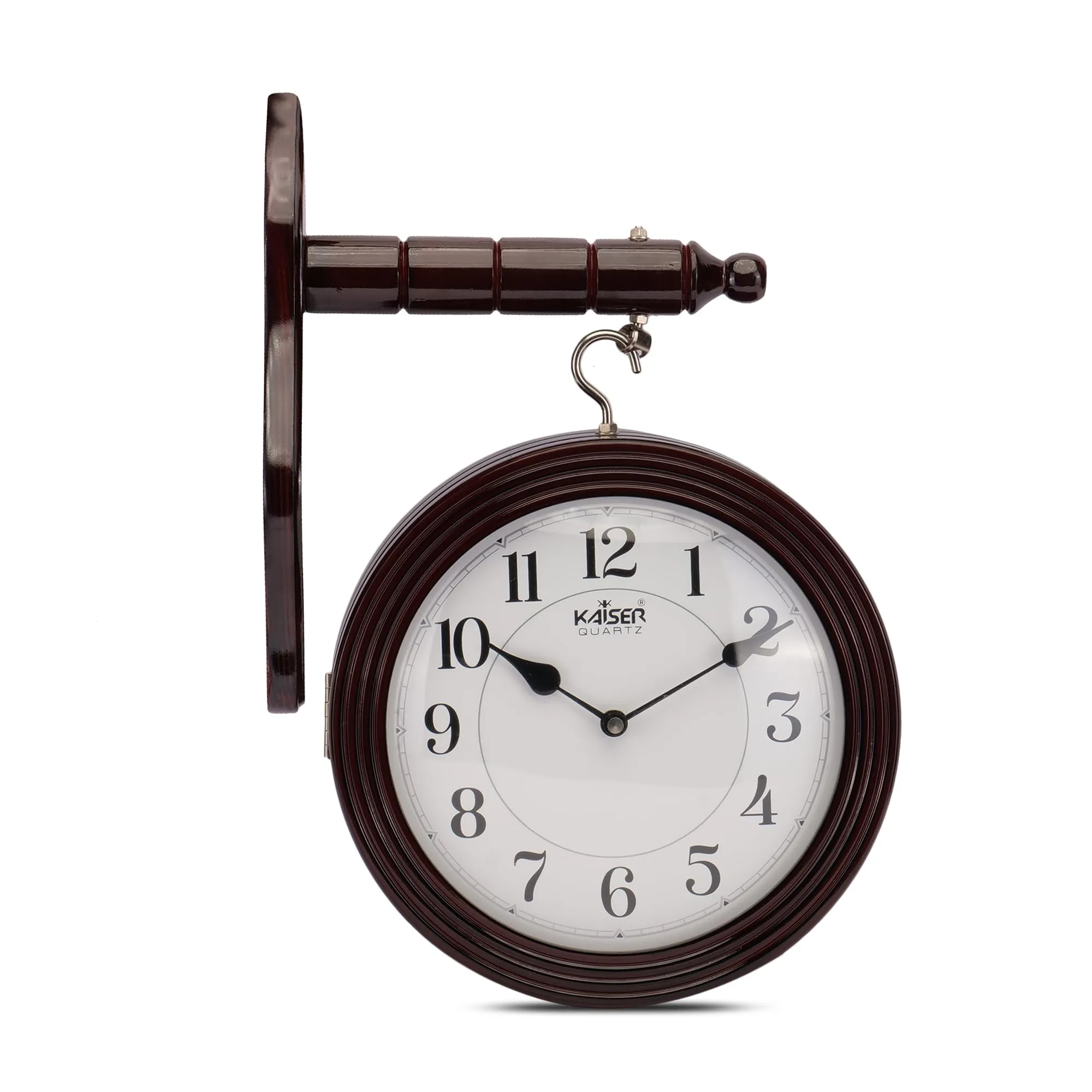 KAISER 15 Inch Quartz Dual Wall Clock - Soft Ticking Decorative Wooden Analog Clock for Home & Office (Rosewood)