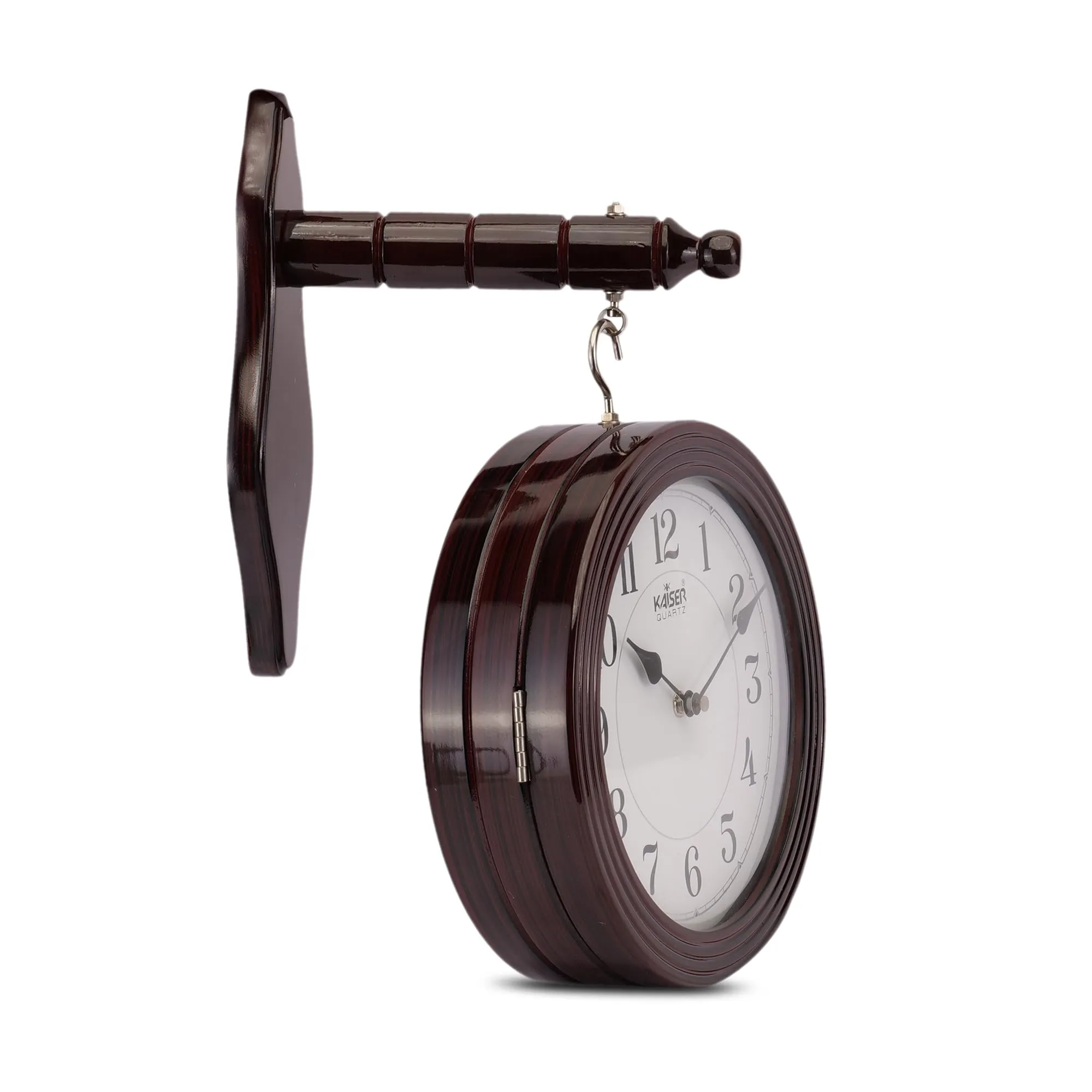 KAISER 15 Inch Quartz Dual Wall Clock - Soft Ticking Decorative Wooden Analog Clock for Home & Office (Rosewood)