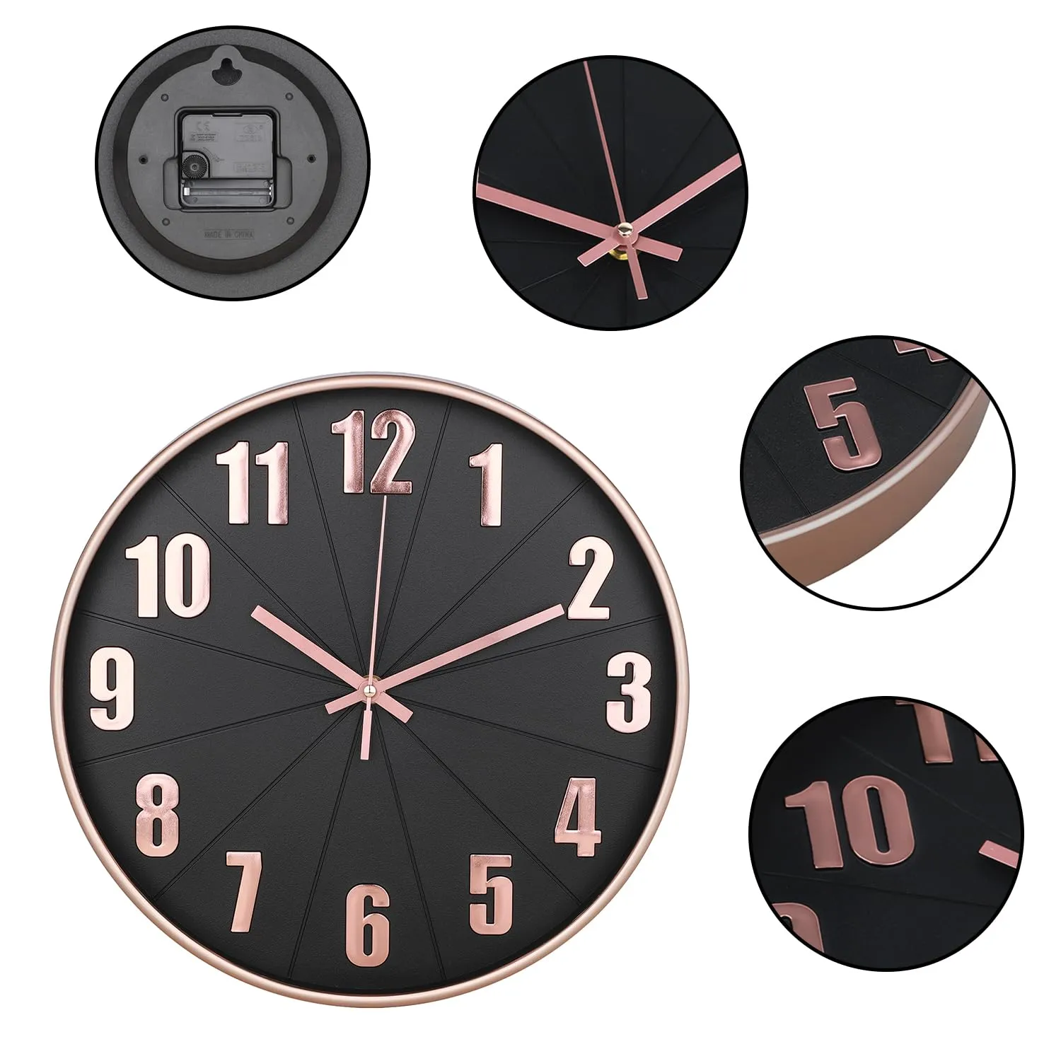 Kuber Industries Wall Clock | Fancy Watch Wall Clocks | Office Wall Clock | Clock for Living Room | Clock for Bedroom | Clock for Hall | Machinery-Quartz | 12 Inch | H-Black Rose Gold