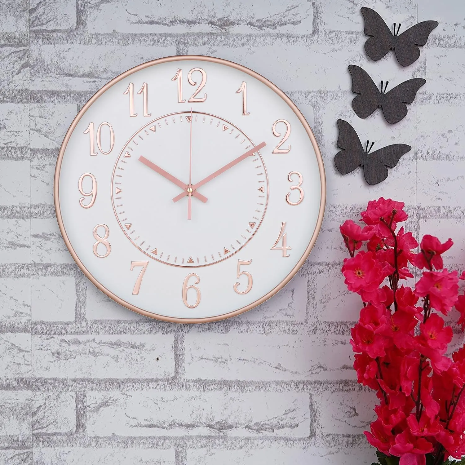 Kuber Industries Wall Clock | Fancy Watch Wall Clocks | Office Wall Clock | Clock for Living Room | Clock for Bedroom | Clock for Hall | Machinery-Quartz | 12 Inch | N-Rose Gold