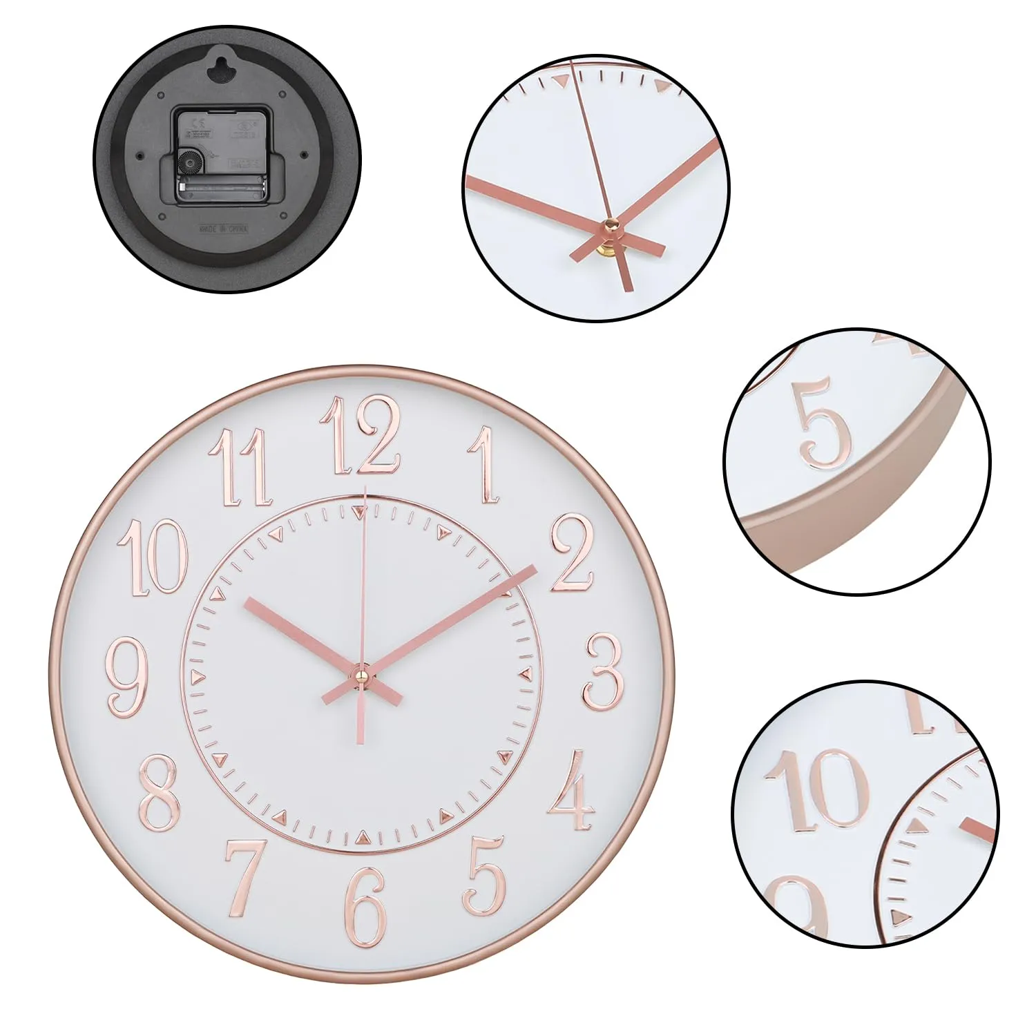 Kuber Industries Wall Clock | Fancy Watch Wall Clocks | Office Wall Clock | Clock for Living Room | Clock for Bedroom | Clock for Hall | Machinery-Quartz | 12 Inch | N-Rose Gold