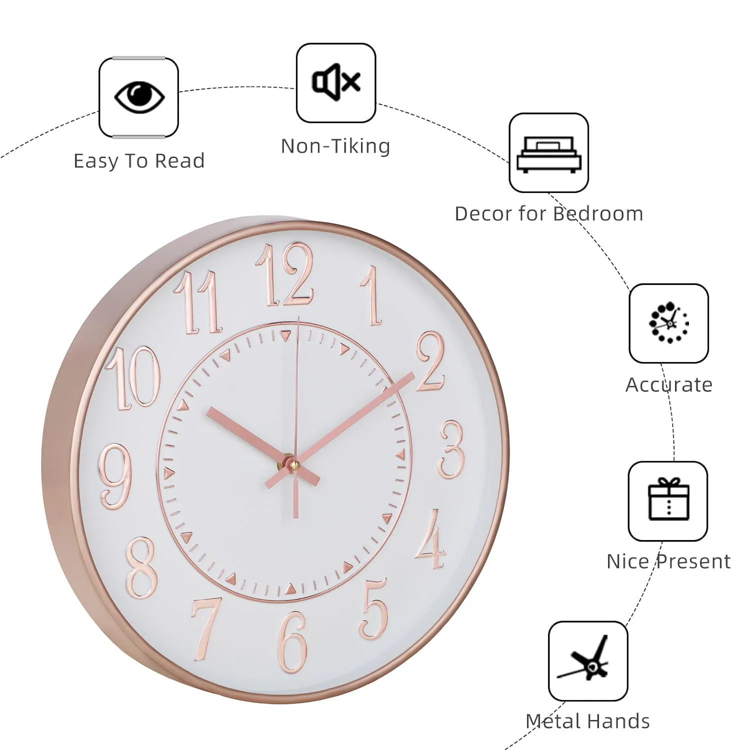 Kuber Industries Wall Clock | Fancy Watch Wall Clocks | Office Wall Clock | Clock for Living Room | Clock for Bedroom | Clock for Hall | Machinery-Quartz | 12 Inch | N-Rose Gold